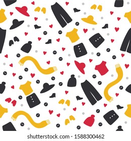 Perfect seamless pattern with colorful cloth set. Beautiful shopping design elements. Cute fully editable background drawn in vector by hand