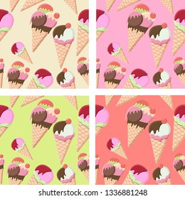 Perfect seamless pattern with ice cream cones hand drawn in vector.