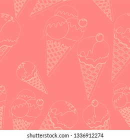 Perfect seamless pattern with ice cream cones hand drawn in vector.