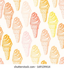 Perfect seamless pattern with ice cream cones hand drawn in vector.