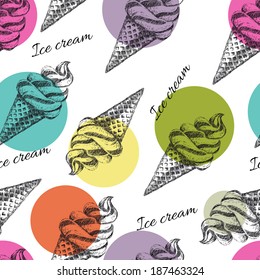 Perfect seamless pattern with ice cream cones hand drawn in vector
