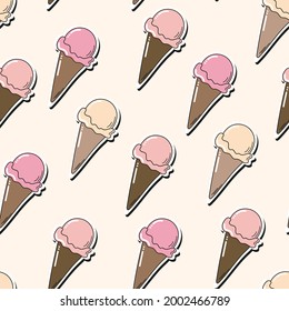 Perfect seamless pattern with ice cream cones. Colorful Doodle vector. 