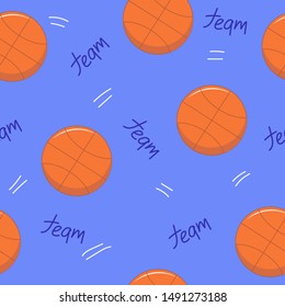 Perfect seamless pattern with orange basketball on a blue background