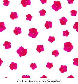 Perfect seamless pattern with pink flower on the white background. Low poly style with bindweeds. Stock vector illustration. Modern texture for cover, card, invitation, wallpaper and textile.