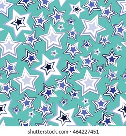 Perfect seamless pattern with stars sky. Space texture on the blue background. Stock vector illustration.