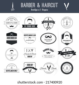 Perfect set of barber and haircut logos. Men's haircuts logo collection made in vector. Badges, labels and design elements.