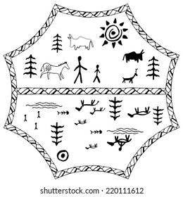 Perfect set of cave paintings. Ethnic  pattern. Vector