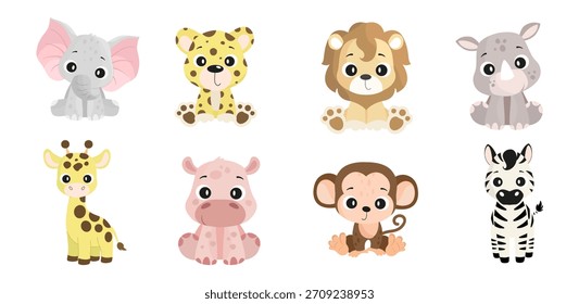 Conjunto perfecto de ilustraciones lindas de animales de safari africanos