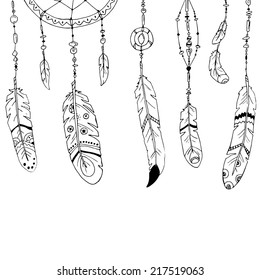 Perfect set of ethnic feathers. Dreamcatcher. seamless pattern. Vector
