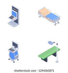 A perfect set of medical equipment icons in isometric style, best for the hospital and clinical setup and is designed in a way to be easily edited and modified. Hold it now and use as per your need.