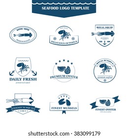 Perfect set of seafood logos. Seafood badges, labels and design elements. Can be used for restaurants, menu design, internet pages design, in the fishing industry, commercial