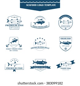Perfect set of seafood logos. Seafood badges, labels and design elements. Can be used for restaurants, menu design, internet pages design, in the fishing industry, commercial