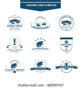 Perfect set of seafood logos. Seafood badges, labels and design elements. Can be used for restaurants, menu design, internet pages design, in the fishing industry, commercial