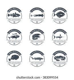 Perfect set of seafood logos. Seafood badges, labels and design elements. Can be used for restaurants, menu design, internet pages design, in the fishing industry, commercial