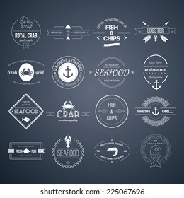 Perfect set of seafood logos. Grill, crab, lobster, restaurant logo collection made in vector. Seafood badges, labels and design elements.