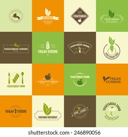 Perfect set of vegan and vegetarian food logos.