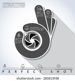 Perfect shot. Camera info graphic, vector
