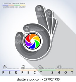 Perfect shot. Camera infographic, vector