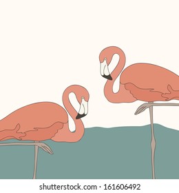 Perfect simple design with two pink flamingos. Fully editable illustration drawn in vector by hand.