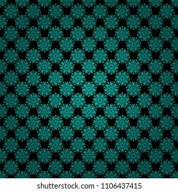 Perfect for site backdrop, wrapping paper, wallpaper, textile and surface design. Vector green, black and blue creative Ethnic Style mandalas seamless pattern. Unique geometric swatch.