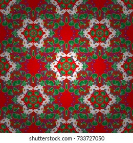 Perfect for site backdrop, wrapping paper, wallpaper, textile and surface design. Vector white, red and green creative Ethnic Style mandalas seamless pattern. Unique geometric swatch.