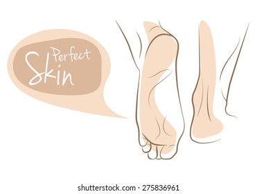 Perfect skin woman foot and heel, vector line sketch