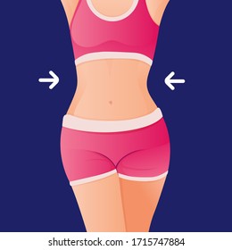 Perfect slim toned young body of the girl. sporty woman in sportswear, shorts icon for mobile apps, slim body, vector illustration.