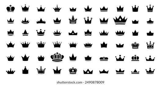 Perfect solid crown icon set, Crown doodle element, Crown collection.