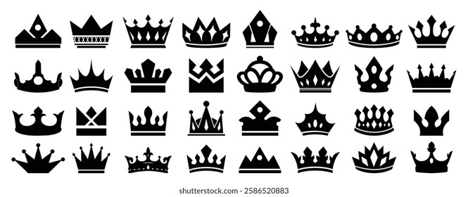 Perfect solid crown icon set, Crown doodle element, Crown collection.