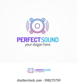 Perfect sound logo set with dynamic icon line modern color style isolated on white background for use music store, sound company, audio system shop etc. Vector Illustration 