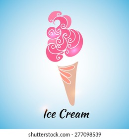 Perfect strawberry ice cream poster design for ice cream truck or cafe menu. Tasty pink isolated ice cream. illustration made in vector, ice cream emblem, ice cream icon for your web-site. 
