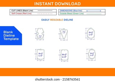 Perfect tagline 2x3 inch dieline template and 3D tagline design