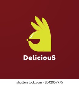 The perfect taste logo combined of spoon icon with okey hand symbol for food corner, restaurant or related concept