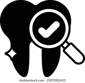 perfect teeth concept, Magnifying glass with Check mark Sign and healthy tooth vector icon design, odontology symbol, oral medicine sign, Dental instrument stock illustration