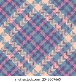 Perfect textile background pattern, feminine fabric texture vector. Doodle seamless plaid check tartan in pastel and indigo colors palette.