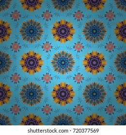 Perfect for textile, cover design. Colorful blue, brown and beige seamless pattern. Flowers on blue, brown and beige colors. Hand drawn seamless autumn floral flower pattern. Doodle style.