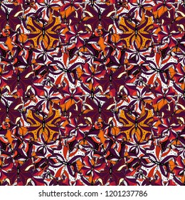 Perfect for textile, wallpapers, web page backgrounds, surface textures. Cute butterfly seamless pattern in purple, black and red colors. Butterfly floral pattern on tropical theme. Vector sketch.