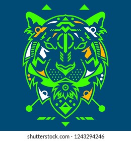 Perfect Tiger Head Vector Illustration in Blue Background
