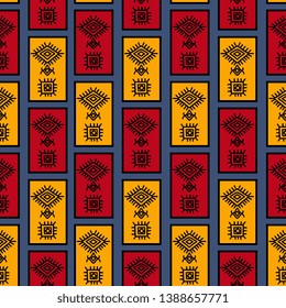 Perfect tribal rectangle stripes pattern with seamless african symbol for print.