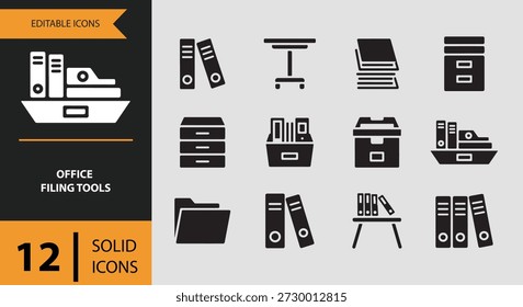 Perfecto para diseñadores UIUX, administradores de desarrolladores y creadores de contenido, este conjunto de iconos de Office Filing Tools mejora los proyectos de diseño de flujo de trabajo de oficina, las interfaces de organización de documentos y las plataformas de administración de archivos, lo que los hace intuitivos, profesionales y visualmente atractivos