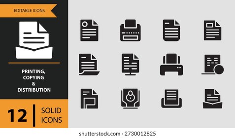 Perfecto para diseñadores UIUX, administradores de desarrolladores y creadores de contenido, este conjunto de iconos de impresión, copia y distribución mejora los proyectos de diseño de flujo de trabajo de oficina, las interfaces de manejo de documentos y las plataformas de administración de distribución, lo que las hace intuitivas, profesionales y confiables