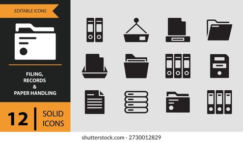 Perfect for UIUX designers developers administrators and content creators this Filing Records and Paper Handling icon set enhances office workflow design projects record storage interfaces and document organization platforms making them intuitive professional and visually reliable