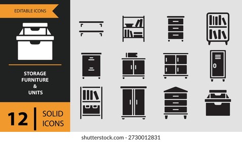 Perfect for UIUX designers developers interior designers and content creators this Storage Furniture and Units icon set enhances workspace design projects home organization interfaces and furniture management tools making them intuitive professional and visually appealing
