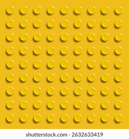 Perfect vector background of closeup plastic gloss lego construction block. Yellow lego. Yellow plastic construction plate. 3d vector background from building bricks. Yellow lego background