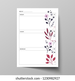 Perfect vector card templates with herbal twigs rustic vintage bouquets with fern fronds, mistletoe twigs, willow, palm branches in light pink blue colors. Can be adapt to diary planning.