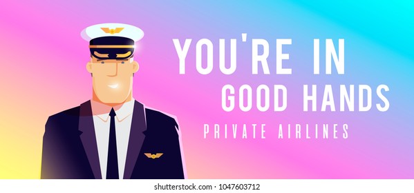 Perfect vector Illustration on the theme of travel by airplane, private airlines, transportation. A pilot.