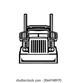 Perfect vector for trucking and freight related industry. Truck vector front view isolated illustration. Monochrome semi truck freight silhouette vector in white background