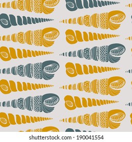 Perfect vintage vector seamless pattern with white seashells. Beautiful tropical background design  Cute fully editable illustration drawn in vector by hand. 