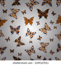 Perfect for wallpapers, web page backgrounds, surface textures, textile. Pictures in orange, black and white colors witg tropical butterflies. Abstract seamless background. Vector butterflies pattern.