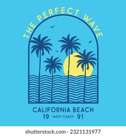 La Ola Perfecta, Sólo Vibes De Verano, Paraíso De Playa, Sólo Vibes De Verano, Playa De California. Texto de verano con ilustraciones vectoriales de ondas. Ilustración de Wave Vector de playa.